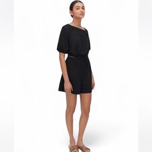 Cuyana Gathered Front Jumpsuit Shorts V2 Romper Black Small